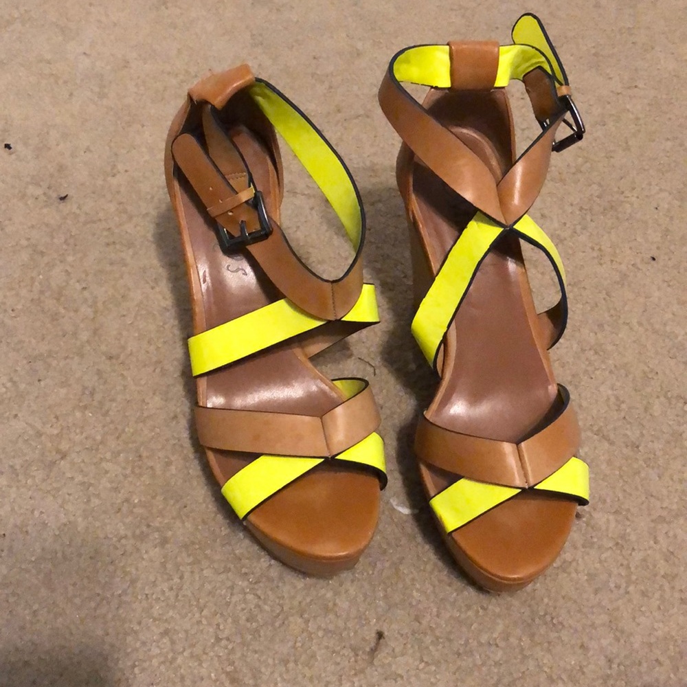 Neon wedge shoes.